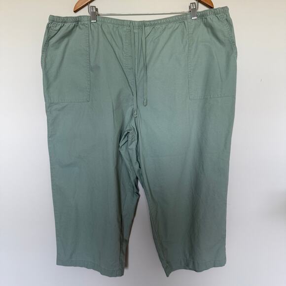 L.L. Bean Pants - L.L. Bean Womens Sunwashed Canvas Pants 2X Plus Green Capri Pockets Drawstring